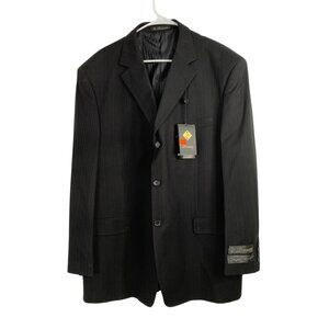 NWT Demantie Italy Black Pinstripe Super 150s Wool Mens Jacket 48R  RN10215